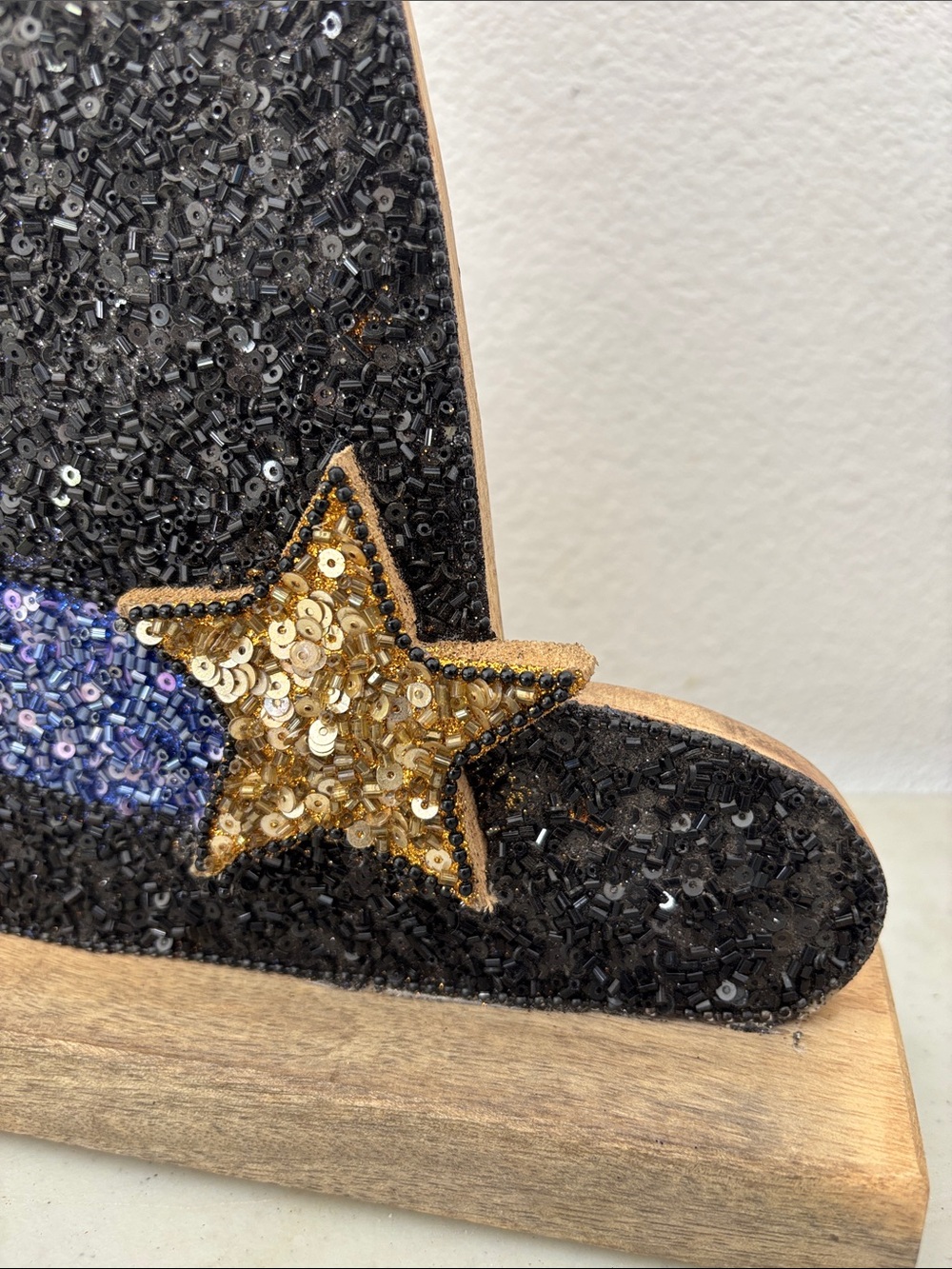 Sequin Witch Hat Holiday Décor - Black with Gold Star & Copper Moon - Picture 2 of 5